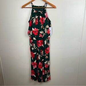Maggy London‎ Green Tropical Floral High Neck Jumpsuit Wide Leg NWT Size 4 Trip
